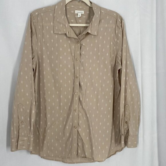 Garnet Hill 100% Organic Pima Cotton Neutral Southwest Pattern Button Front Top - Picture 2 of 8